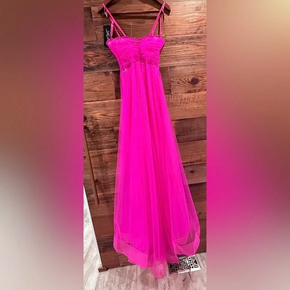 La Femme Hot Pink & Crystal Strapless Long Prom Ball Gown 31997 NWT - Picture 11 of 16
